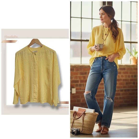 Pendleton Tops - 🌿Vintage 80s Pendleton Blouse - Women's Large - Embossed Boho Chic Top